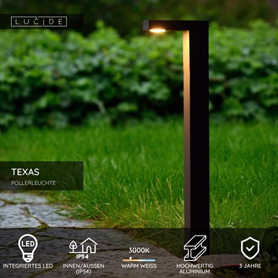 Lucide TEXAS - Pollerleuchte - LED - 1x7W 3000K - IP54 - Anthrazit